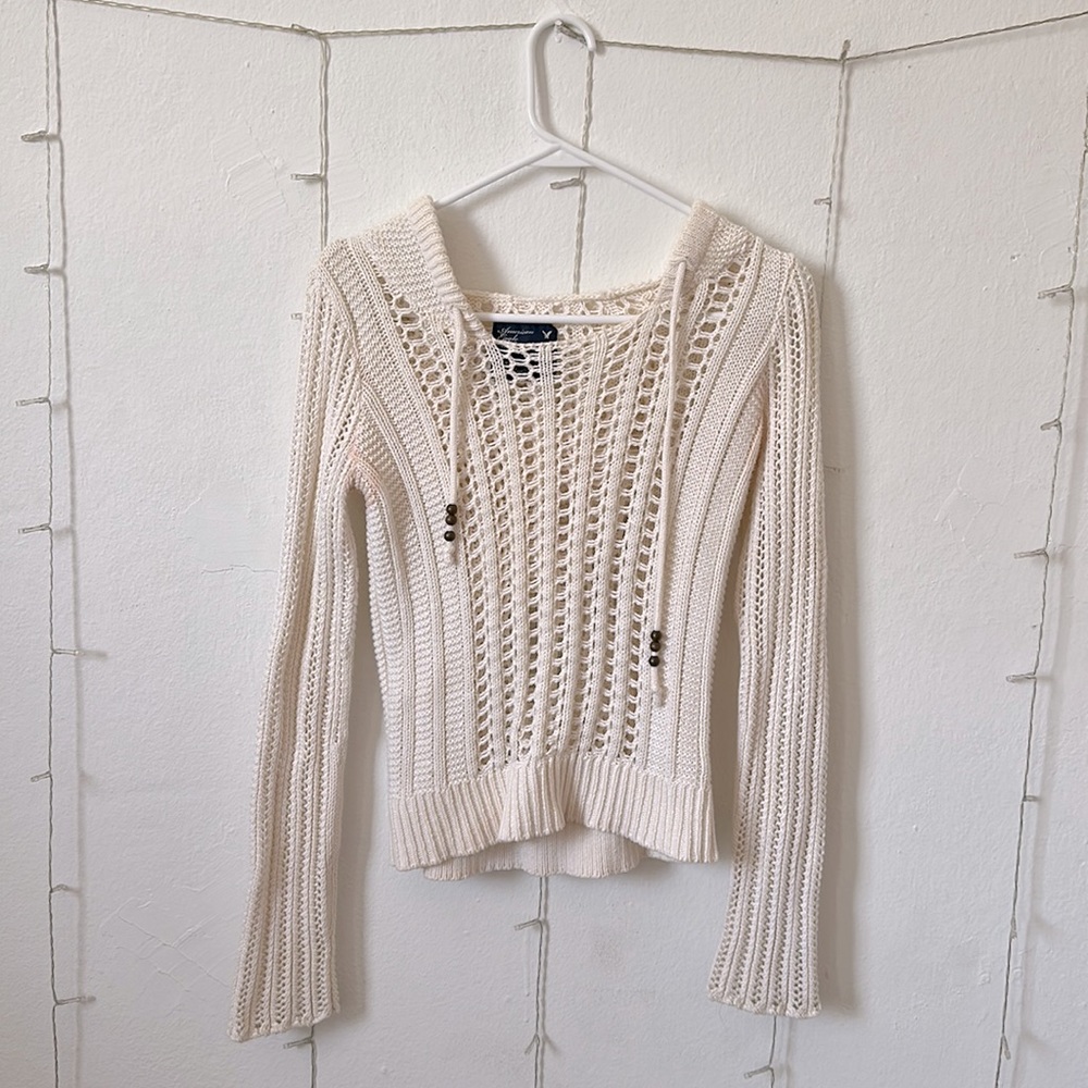 y2k crochet cream sweater american eagle